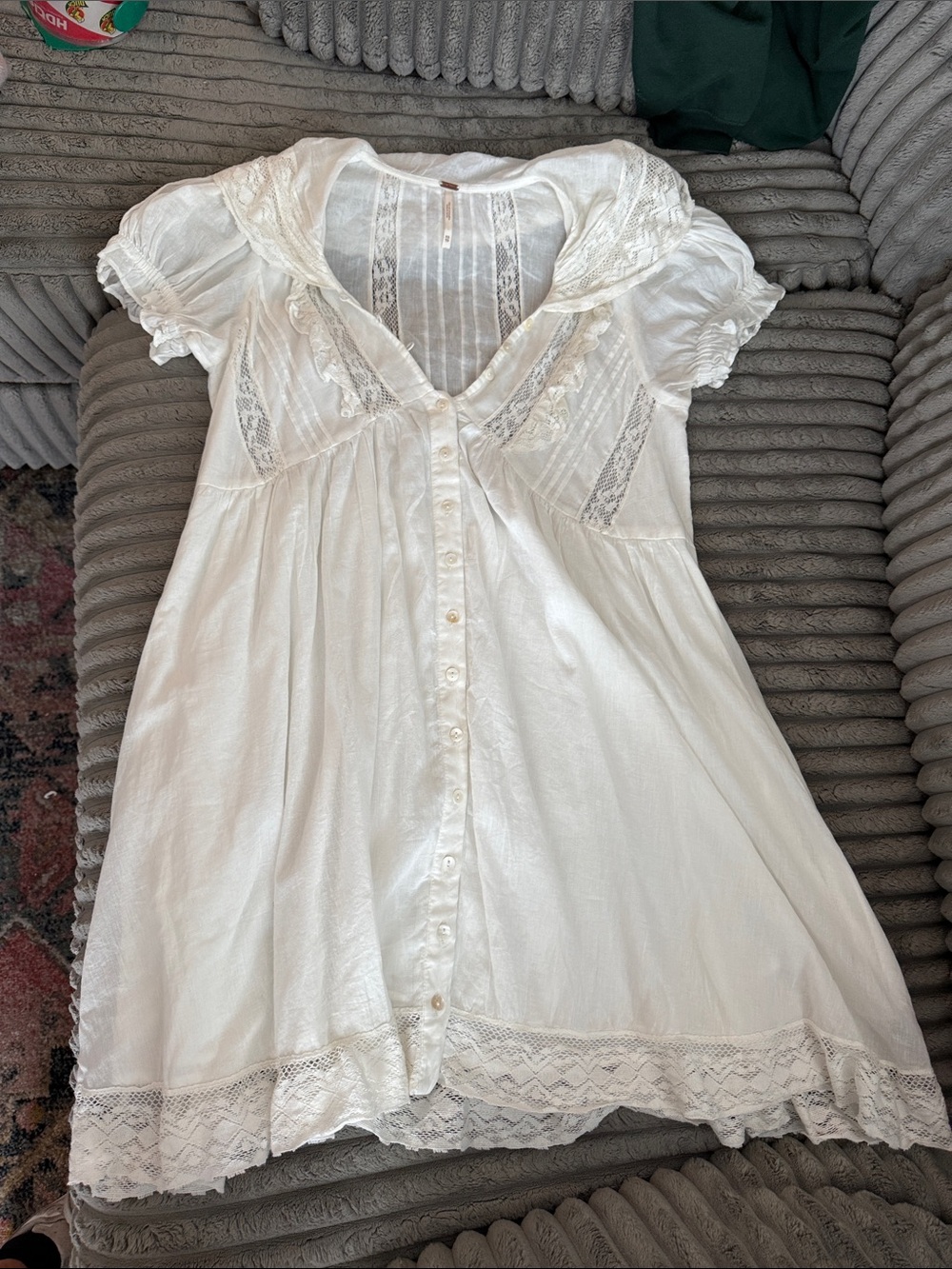 Free people Women's White Lace-Trim Button Front babydoll dress